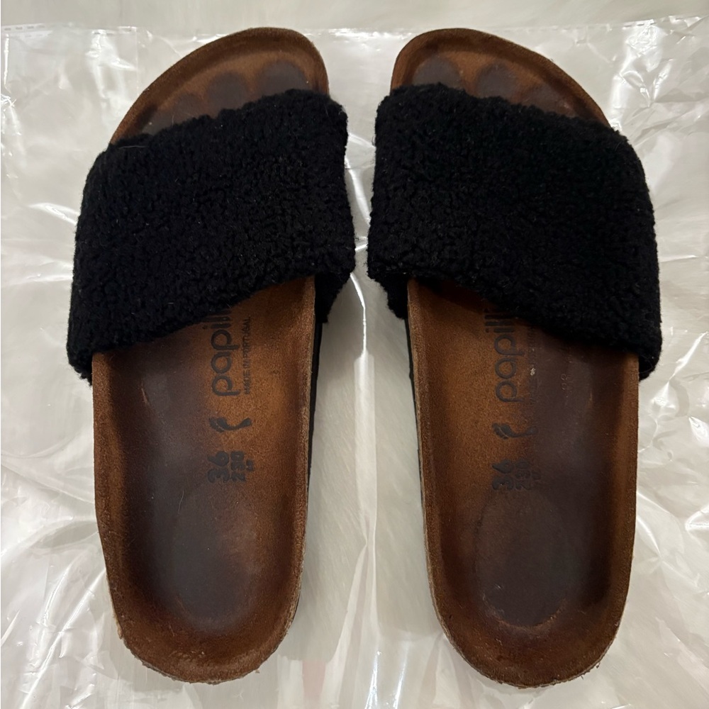 6/$32๐๏ธ Birkenstock | Papillio Black Sherpa Slide Sandals, 36
